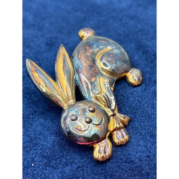 Silver-Tone Bunny Rabbit Pin Brooch Easter tarnished - Picture 2 of 5